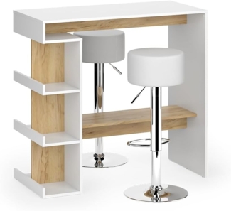 Bartisch-Set Dana Weiß/Goldkraft Eiche 108 x 50 cm mit 2 Barhockern Vicco