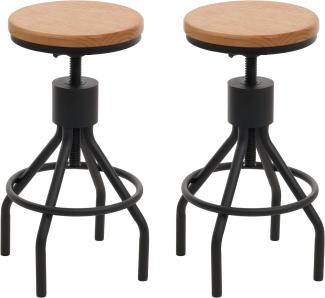 2er-Set Barhocker HWC-N17, Barstuhl, höhenverstellbar drehbar Fußablage Industrial Metall Massiv-Holz ~ natur