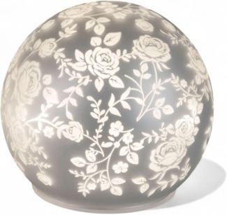 formano LED Deko-Kugel matt Silber Rosenmotiv - 10cm Glaskugel batteriebetrieben mit Rosenmotiv - stimmungsvolle Beleuchtung, Tisch- & Regal-Deko, Geschenkidee für Wohnzimmer & Schlafzimmer