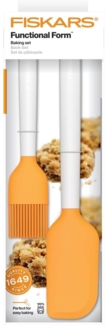Fiskars Back-Set, 2-teilig, Küchenutensilien, Functional Form, Teigschaber mit Silikonkopf, Länge: 27,5 cm, Silikonpinsel, Länge: 19 cm, Kunststoff/Silikon, Orange/Weiß, 1023616
