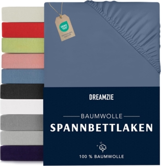 Dreamzie - Spannbettlaken 160x200 cm - Baumwolle Oeko Tex Zertifiziert - Blau - 100% Jersey Spannbettlaken 160x200 cm Baumwolle