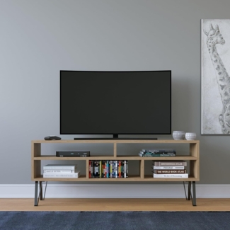 Stylish Oak TV Stand, 120 cm Wide, 25 cm Deep, 46.6 cm High | 100% Melamine Coated Particle Board, 18 mm Thick | Wall-Mountable with Multiple Shelves