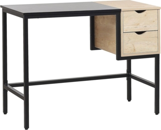 Schreibtisch schwarz / heller Holzfarbton 100x48 cm 2 Schubladen HARPER