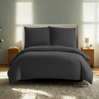 Komfortec Premium Superweiches Bettwäsche 2teilig 155x220 cm Bettbezug + 80x80 cm Kissenbezüge, gebürstet 100% Mikrofaser, Anthrazit