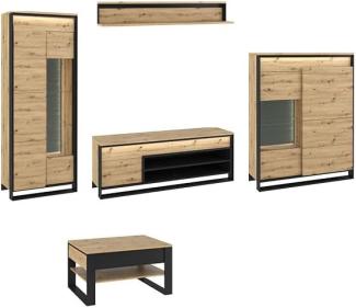 Wohnzimmer-Set Quant Wohnwand 5-teilig eiche artisan schwarz MDF grifflos