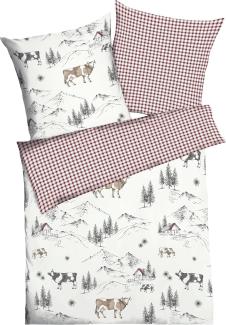 kaeppel Biber Bettwäsche 155x220 Allgäu Berge Kühe Hütten Wende rot 0229-502