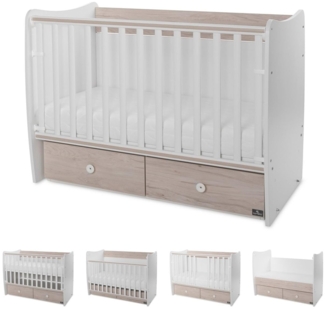 Lorelli Babybett MATRIX NEW Kinderbett 120 x 60 cm, 2 Ebenen, 2 Schubladen hellbran weiß