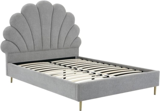 Vente-unique - Bett mit Kopfteil in Muschelform - 140 x 190 cm - Stoff- Hellgrau - LIVAYA