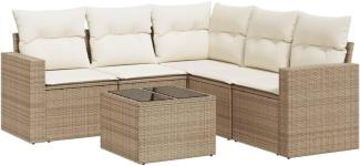 vidaXL 6-tlg. Garten-Sofagarnitur mit Kissen Beige Poly Rattan 3251295