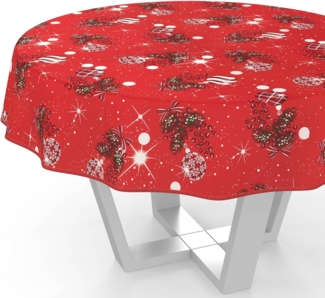 ANRO Tischdecke Weihnachten abwaschbare Weihnachtstischdecke (Einzelstück 1-tlg), Schmutzabweisend Weihnachten Rot Rund 100cm