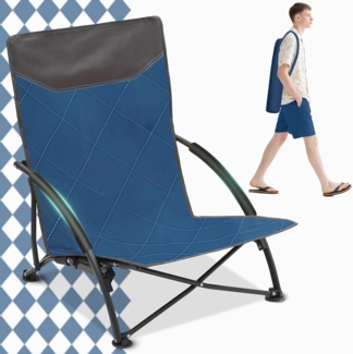 Sekey Klappstuhl Strandliegestuhl Klappbar leicht niedriger Strandstuhl Campingstuhl, mit Niedrigen Stuhlbeinen und bequeme Rückenlehne, bis 200 kg