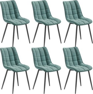 WOLTU 6 x Esszimmerstühle 6er Set Esszimmerstuhl Küchenstuhl Polsterstuhl Design Stuhl mit Rückenlehne, mit Sitzfläche aus Samt, Gestell aus Metall, Türkis, BH142ts-6