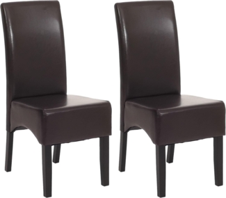 2er-Set Esszimmerstuhl Stuhl Küchenstuhl Littau ~ Kunstleder, braun, dunkle Beine