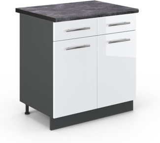 Vicco Küchenunterschrank Fame-Line, Weiß Hochglanz/Anthrazit, 80 cm, AP Anthrazit