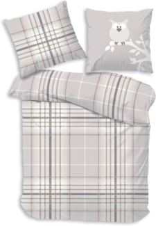 LINKHOFF Bettwäsche Bettwäsche 135x200 cm kariert mit Eule – 100% Baumwolle - Sand, Bettwäsche Eule Kinderbettwäsche kariert