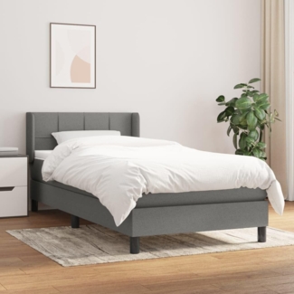 vidaXL Boxspringbett mit Matratze Dunkelgrau 90x200 cm Stoff 3129682