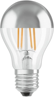 OSRAM Filament LED Lampe mit E27 Sockel, Warmweiss (2700K), 6,50W, Ersatz für 50W-Glühbirne, klar, LED Retrofit CLASSIC A Mirror, Birnenform Silber