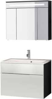 Fackelmann KARA Badmöbel Set 3-teilig, 80 cm, Anthrazit/Weiß, Gussmarmor, 1 Schublade