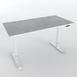 Höhenverstellbarer Schreibtisch (140x70 cm) - Sitz- & Stehpult - Bürotisch Elektrisch Höhenverstellbar mit Touchscreen & Stahlfüßen (Weiß/Stein-Grau)