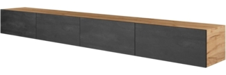 Planetmöbel TV-Schrank, Fernsehtisch 280 cm lang, TV-Board hängend oder stehend, Fernsehschrank für Wohnzimmer, 2X TV Möbel 37,8 x 140 x 32,5 cm, Gold Eiche schwarz charcoal