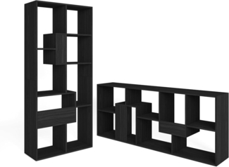 Skraut Home - Designregal - 161 x 69 x 25 cm - Vertikales oder horizontales Bücherregal - Zick-Zack-Modell - Einfache Montage - Sehr widerstandsfähig - Schwarzes Holz