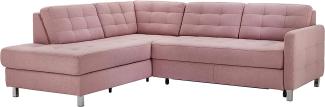 CAVADORE Ecksofa Piccoli mit Ottomane links / Sofaecke mit Bettfunktion und Bettkasten im modernen Design / 233 x 80 x 196 / Flachgewebe Altrosa