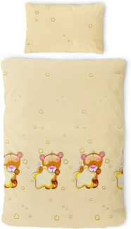 Gräfenstayn Kinderbettwäsche Set mit Tiermotiv und integriertem Reißverschluss - aus 100% Baumwolle, Deckenbezug 135x100cm und Kissenbezug 60x40cm (Teddy/Stern)