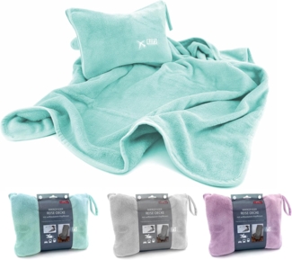 Wohndecke Reise-Set Reisedecke und Nackenkissen aufblasbar, heimtexland, kompakt und leicht - perfekt für Flug Reise Auto Wandern