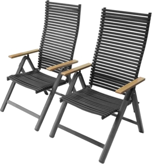 LECO 2er-Set Klapp-Funktionssessel JUNO, Aluminiumgestell anthrazit, Armlehnen in Holzoptik, 59x74x117 cm