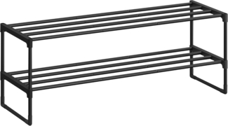 Songmics Schuhregal mit 2 Ebenen, Schuhständer aus Metall, Schuhaufbewahrung, Schuh-Organizer für 8-10 Paar Schuhe, stapelbar, für Flur, Wohnzimmer, Schlafzimmer, 30 x 92 x 34 cm, schwarz LSADE12BKV2