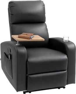 HOMCOM Massagesessel elektrisch Relaxsessel mit Massagefunktion (Ruhesessel, 1-St, Fernsehsessel), mit Fernbedienung, Drehbarem Tisch, Mikrofaser, Schwarz