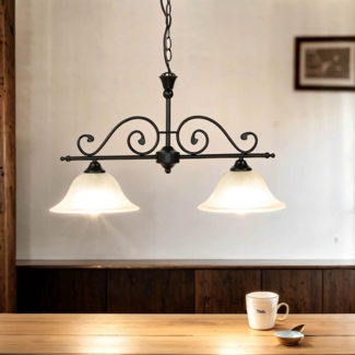 Licht-Erlebnisse Pendelleuchte DOROTHEA, ohne Leuchtmittel, Hängelampe im Landhausstil Deckenlampe Schwarz Alabaster Glas Lampe