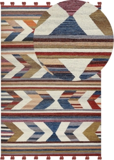 Kelim Teppich Wolle mehrfarbig 200 x 300 cm geometrisches Muster Kurzflor MRGASHAT