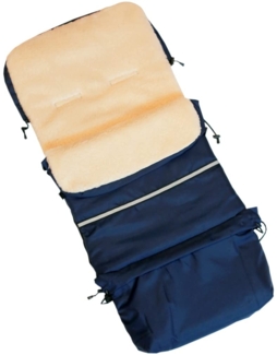 Baby-Joy Fußsack FINN 110 cm aus Lammwolle und Polyester für Kinderwagen und Buggy, 4in1 Thermofußsack, Kaputze, Krabbeldecke, Tasche | Farbe: 14 Dunkelblau