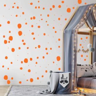 TUPFEN DOTS Wandtattoo 128 Stück | rund & handgezeichnet Punkte | Konfetti AUFKLEBER Kindergarten | unregelmäßige Punkte Wandsticker Kinderzimmer EINFARBIG (Orange)