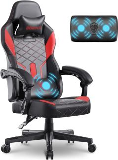 Dowinx Gaming Stuhl Racing Gamer Stuhl mit Frühling Kissen, Ergonomischer Gaming Sessel mit Massage Lendenwirbelstütze, Bürostuhl PU Leder PC-Stuhl Verbreiterte Rückenlehne 150KG (Schwarz Rot)