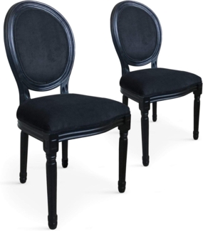 Louis XVI Set mit 2 Medaillon Stühlen, Samtbezug Schwarz