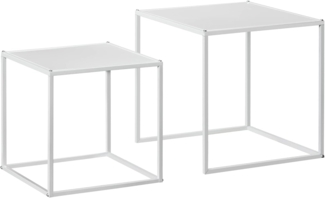 HOMCOM Couchtisch Quadratisch 2er Set, Satztisch Modern Wohnzimmertisch Stapelbar Kaffeetisch Beistelltisch für Wohnzimmer 40 x 40 x 40 cm & 35 x 35 x 35 cm Weiß