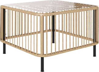 Outsunny Gartentisch aus Polyrattan, mit Glasplatte (quadrarischer Terrassentisch, 1-St, wetterfest Beistelltisch), 65 x 65 x 43 cm, für Garten, Terrasse, Balkon Naturholz