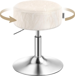 Schminkhocker, Schminkstuhl, Sitzhocker, höhenverstellbar, 360° drehbar, PU, dicke Polsterung, für Schlafzimmer, Küche, Esszimmer, cremeweiß