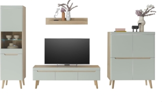Wohnwand Isgard in Pistazie und Eiche 4-teilig 360 x 197 cm