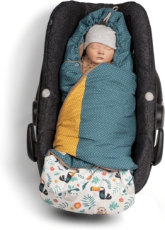 Einschlagdecke Sommer-Einschlagdecke Babyschale Dschungel (0 bis 9 Monate) TOG-Wert 0,5, Ideal für den Autositz (3- und 5-Punkt-Gurtsystem) Made in EU, Ideal für den Sommer
