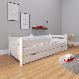 Kids Collective Kinderbett 180x80 cm mit Rausfallschutz, Schublade & Lattenrost in weiß 80x180 Mädchen Jungen Bett Skandi