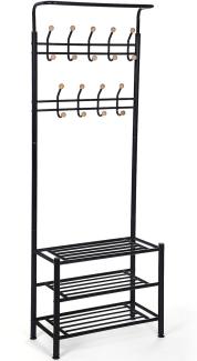 Songmics HSR04B Garderobenständer Kleiderständer mit 3 schuhablagen mit 18 haken, Metall, schwarz, 68,8 x 35,2 x 187 cm