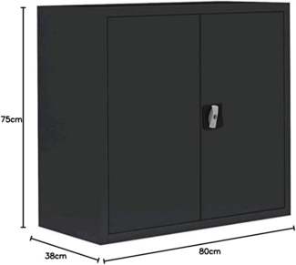 Stahl-Aktenschrank, Aktenschrank abschließbar, Büroschrank, Stahlschrank, Schwarz, 750 x 800 x 383 mm 530309