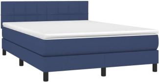 vidaXL Boxspringbett mit Matratze & LED Blau 140x200 cm Stoff