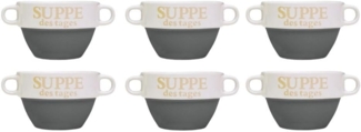 Riyashop Suppenschüssel 6er Set Suppentasse Grau aus Keramik Ø 13 cm mit Henkel  Hochwertige