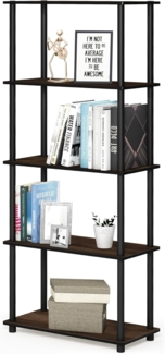 Furinno Turn-N-Tube 5-stufiges Mehrzweck-Regal, Bücherregal, Aufbewahrungsregal, mit Runde Rohre, Columbia Walnut/Schwarz, 59. 9 (Breite) x 145. 8 (Höhe) x 29. 5 (Tiefe) cm