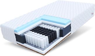 FDM Laval MAX Taschenfederkernmatratze 160x200 cm 9-Zonen Matratze Härtegrad H3/H4 (Mittelhart/Hart) 26 cm Höhe Hybrid Foam Kokosfasereinlage Federkern Bezug Abnehmbar Waschbar TFK