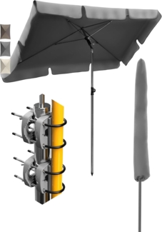 4smile Sonnenschirm Balkon SunnyShade - Sonnenschutz Balkon 4-in-1 SET, Anthrazit - Sonnenschirm rechteckig 200x125 cm + 2 x Sonnenschirmhalter Balkongeländer SunnyEasy + Sonnenschirmhülle